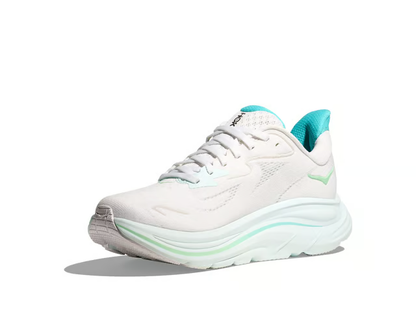 Hoka Clifton 10 Running Shoes - White With Teal Accents