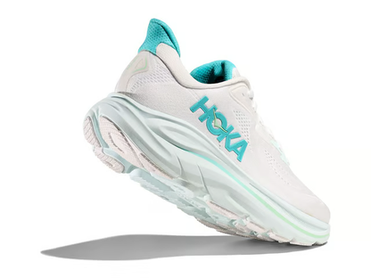 Hoka Clifton 10 Running Shoes - White With Teal Accents