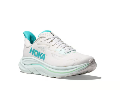 Hoka Clifton 10 Running Shoes - White With Teal Accents
