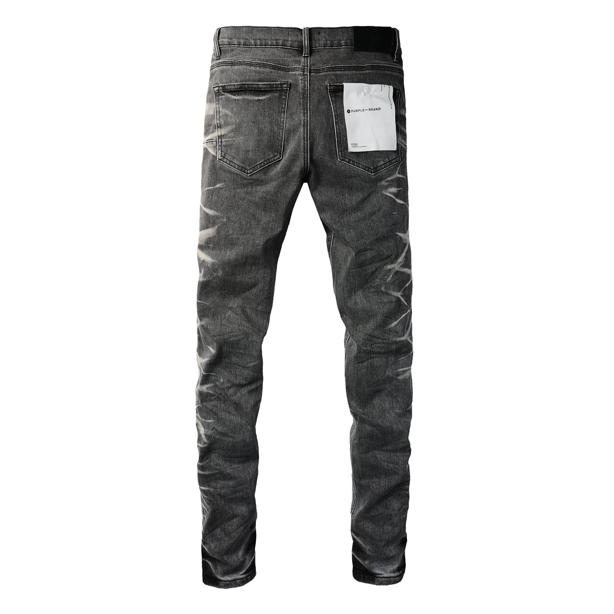 PURPLE  Men Streetwear Skinny Jeans Dark Gray Wash with White Marbled Texture 9056