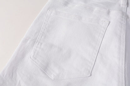 PURPLE Men Streetwear Skinny Jeans White Wash with Minimalist Textured Finish 9024