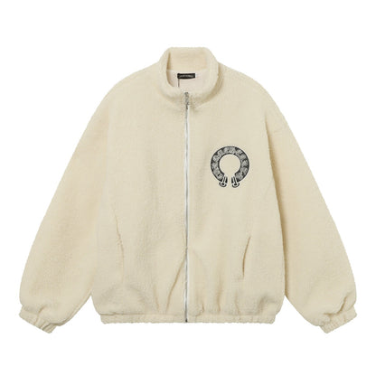 Chrome Hearts Horseshoe Embroidered Sherpa Jacket - Black Cream Gothic Coat 825
